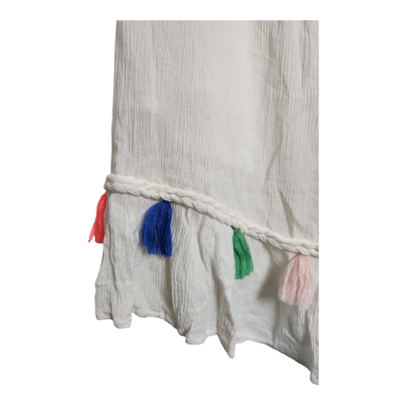 True Destiny Boho Colorful Tasseled Off the Shoulder Mini Dress Rayon Size Large - Picture 2 of 8